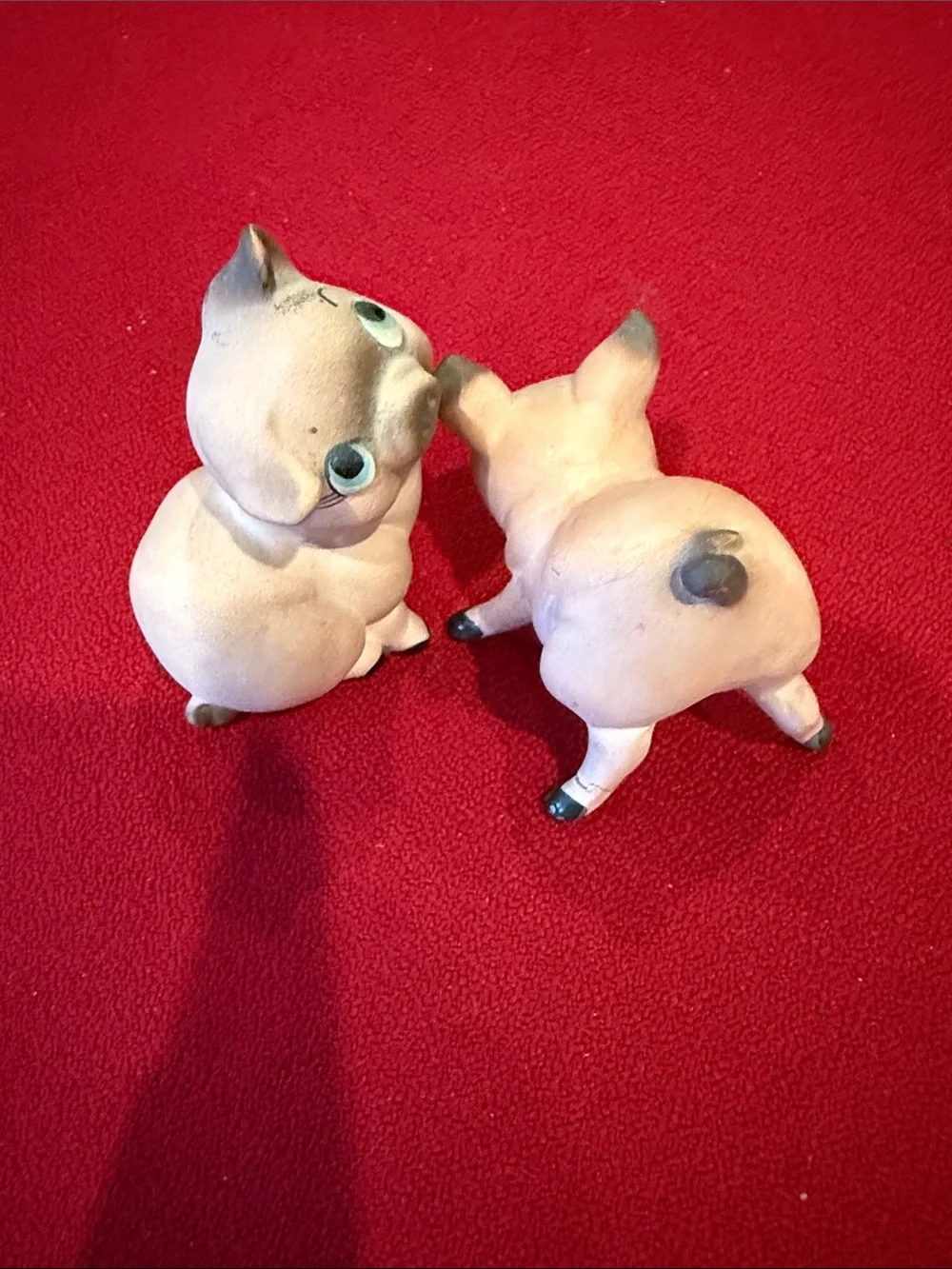 Vintage Pink Ceramic Pig Figurine Pair for Small Pet Displays Freeman McFarlin